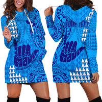 Personalised Strong Maui Hoodie Dress Good Living Hawaii with Shaka Sign Kakau Tribal Blue - Wonder Print Shop