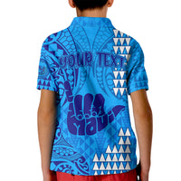 Personalised Strong Maui Kid Polo Shirt Good Living Hawaii with Shaka Sign Kakau Tribal Blue - Wonder Print Shop