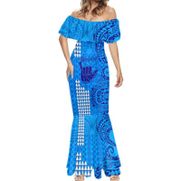 Personalised Strong Maui Mermaid Dress Good Living Hawaii with Shaka Sign Kakau Tribal Blue - Wonder Print Shop