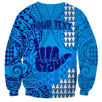 Personalised Strong Maui Sweatshirt Good Living Hawaii with Shaka Sign Kakau Tribal Blue - Wonder Print Shop