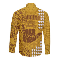Strong Maui Long Sleeve Button Shirt Good Living Hawaii with Shaka Sign Kakau Tribal Gold - Wonder Print Shop
