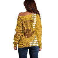 Strong Maui Off Shoulder Sweater Good Living Hawaii with Shaka Sign Kakau Tribal Gold - Wonder Print Shop