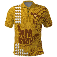 Strong Maui Polo Shirt Good Living Hawaii with Shaka Sign Kakau Tribal Gold - Wonder Print Shop
