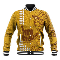 Personalised Strong Maui Baseball Jacket Good Living Hawaii with Shaka Sign Kakau Tribal Gold LT9 - Wonder Print Shop