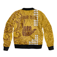 Personalised Strong Maui Bomber Jacket Good Living Hawaii with Shaka Sign Kakau Tribal Gold LT9 - Wonder Print Shop
