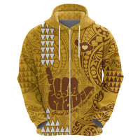 Personalised Strong Maui Hoodie Good Living Hawaii with Shaka Sign Kakau Tribal Gold - Wonder Print Shop
