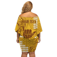 Personalised Strong Maui Off Shoulder Short Dress Good Living Hawaii with Shaka Sign Kakau Tribal Gold - Wonder Print Shop