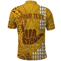 Personalised Strong Maui Polo Shirt Good Living Hawaii with Shaka Sign Kakau Tribal Gold - Wonder Print Shop