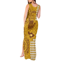 Personalised Strong Maui Tank Maxi Dress Good Living Hawaii with Shaka Sign Kakau Tribal Gold - Wonder Print Shop