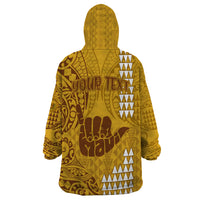 Personalised Strong Maui Wearable Blanket Hoodie Good Living Hawaii with Shaka Sign Kakau Tribal Gold - Wonder Print Shop
