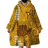 Personalised Strong Maui Wearable Blanket Hoodie Good Living Hawaii with Shaka Sign Kakau Tribal Gold - Wonder Print Shop