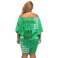 Strong Maui Off Shoulder Short Dress Good Living Hawaii with Shaka Sign Kakau Tribal Green - Wonder Print Shop