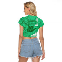 Strong Maui Raglan Cropped T Shirt Good Living Hawaii with Shaka Sign Kakau Tribal Green - Wonder Print Shop