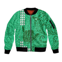 Strong Maui Sleeve Zip Bomber Jacket Good Living Hawaii with Shaka Sign Kakau Tribal Green - Wonder Print Shop