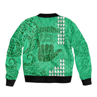 Strong Maui Sleeve Zip Bomber Jacket Good Living Hawaii with Shaka Sign Kakau Tribal Green - Wonder Print Shop