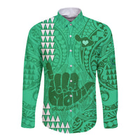 Personalised Strong Maui Long Sleeve Button Shirt Good Living Hawaii with Shaka Sign Kakau Tribal Green - Wonder Print Shop
