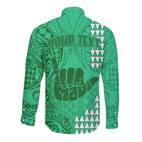 Personalised Strong Maui Long Sleeve Button Shirt Good Living Hawaii with Shaka Sign Kakau Tribal Green - Wonder Print Shop