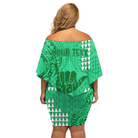 Personalised Strong Maui Off Shoulder Short Dress Good Living Hawaii with Shaka Sign Kakau Tribal Green - Wonder Print Shop
