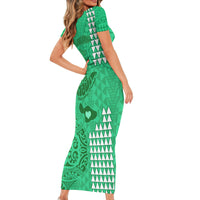 Personalised Strong Maui Short Sleeve Bodycon Dress Good Living Hawaii with Shaka Sign Kakau Tribal Green - Wonder Print Shop
