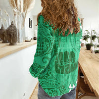 Personalised Strong Maui Women Casual Shirt Good Living Hawaii with Shaka Sign Kakau Tribal Green - Wonder Print Shop