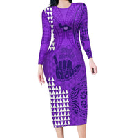 Strong Maui Long Sleeve Bodycon Dress Good Living Hawaii with Shaka Sign Kakau Tribal Purple - Wonder Print Shop