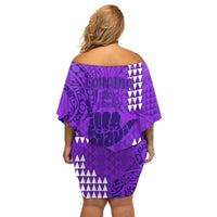 Strong Maui Off Shoulder Short Dress Good Living Hawaii with Shaka Sign Kakau Tribal Purple - Wonder Print Shop
