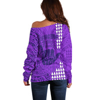 Strong Maui Off Shoulder Sweater Good Living Hawaii with Shaka Sign Kakau Tribal Purple - Wonder Print Shop