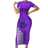 Strong Maui Short Sleeve Bodycon Dress Good Living Hawaii with Shaka Sign Kakau Tribal Purple - Wonder Print Shop