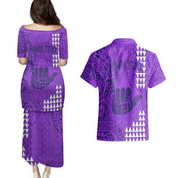 Personalised Strong Maui Couples Matching Puletasi Dress and Hawaiian Shirt Good Living Hawaii with Shaka Sign Kakau Tribal Purple LT9 - Wonder Print Shop