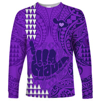 Personalised Strong Maui Long Sleeve Shirt Good Living Hawaii with Shaka Sign Kakau Tribal Purple - Wonder Print Shop