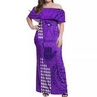 Personalised Strong Maui Off Shoulder Maxi Dress Good Living Hawaii with Shaka Sign Kakau Tribal Purple - Wonder Print Shop