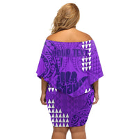Personalised Strong Maui Off Shoulder Short Dress Good Living Hawaii with Shaka Sign Kakau Tribal Purple - Wonder Print Shop