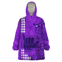 Personalised Strong Maui Wearable Blanket Hoodie Good Living Hawaii with Shaka Sign Kakau Tribal Purple - Wonder Print Shop