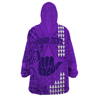 Personalised Strong Maui Wearable Blanket Hoodie Good Living Hawaii with Shaka Sign Kakau Tribal Purple - Wonder Print Shop
