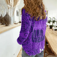 Personalised Strong Maui Women Casual Shirt Good Living Hawaii with Shaka Sign Kakau Tribal Purple - Wonder Print Shop