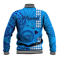 Maui Island Baseball Jacket Kakau Tribal Mixed Polynesian Pattern Blue LT9 - Wonder Print Shop