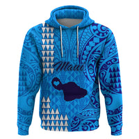 Maui Island Hoodie Kakau Tribal Mixed Polynesian Pattern Blue - Wonder Print Shop
