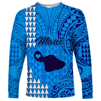 Maui Island Long Sleeve Shirt Kakau Tribal Mixed Polynesian Pattern Blue - Wonder Print Shop