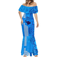 Maui Island Mermaid Dress Kakau Tribal Mixed Polynesian Pattern Blue - Wonder Print Shop