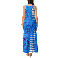 Maui Island Tank Maxi Dress Kakau Tribal Mixed Polynesian Pattern Blue - Wonder Print Shop