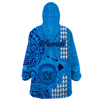 Maui Island Wearable Blanket Hoodie Kakau Tribal Mixed Polynesian Pattern Blue - Wonder Print Shop