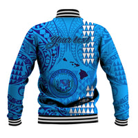 Personalised Maui Island Baseball Jacket Kakau Tribal Mixed Polynesian Pattern Blue LT9 - Wonder Print Shop