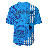 Personalised Maui Island Baseball Jersey Kakau Tribal Mixed Polynesian Pattern Blue LT9 - Wonder Print Shop