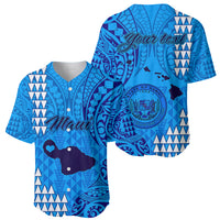 Personalised Maui Island Baseball Jersey Kakau Tribal Mixed Polynesian Pattern Blue LT9 - Wonder Print Shop