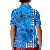Personalised Maui Island Kid Polo Shirt Kakau Tribal Mixed Polynesian Pattern Blue - Wonder Print Shop