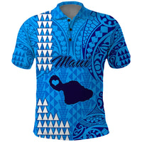Personalised Maui Island Polo Shirt Kakau Tribal Mixed Polynesian Pattern Blue - Wonder Print Shop