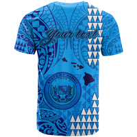 Personalised Maui Island T Shirt Kakau Tribal Mixed Polynesian Pattern Blue - Wonder Print Shop