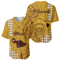 Maui Island Baseball Jersey Kakau Tribal Mixed Polynesian Pattern Gold LT9 - Wonder Print Shop