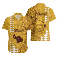 Maui Island Hawaiian Shirt Kakau Tribal Mixed Polynesian Pattern Gold - Wonder Print Shop
