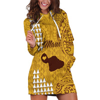Maui Island Hoodie Dress Kakau Tribal Mixed Polynesian Pattern Gold - Wonder Print Shop